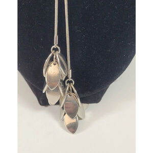 Romolo Silver Tone Leaf Drop Lariat Necklace